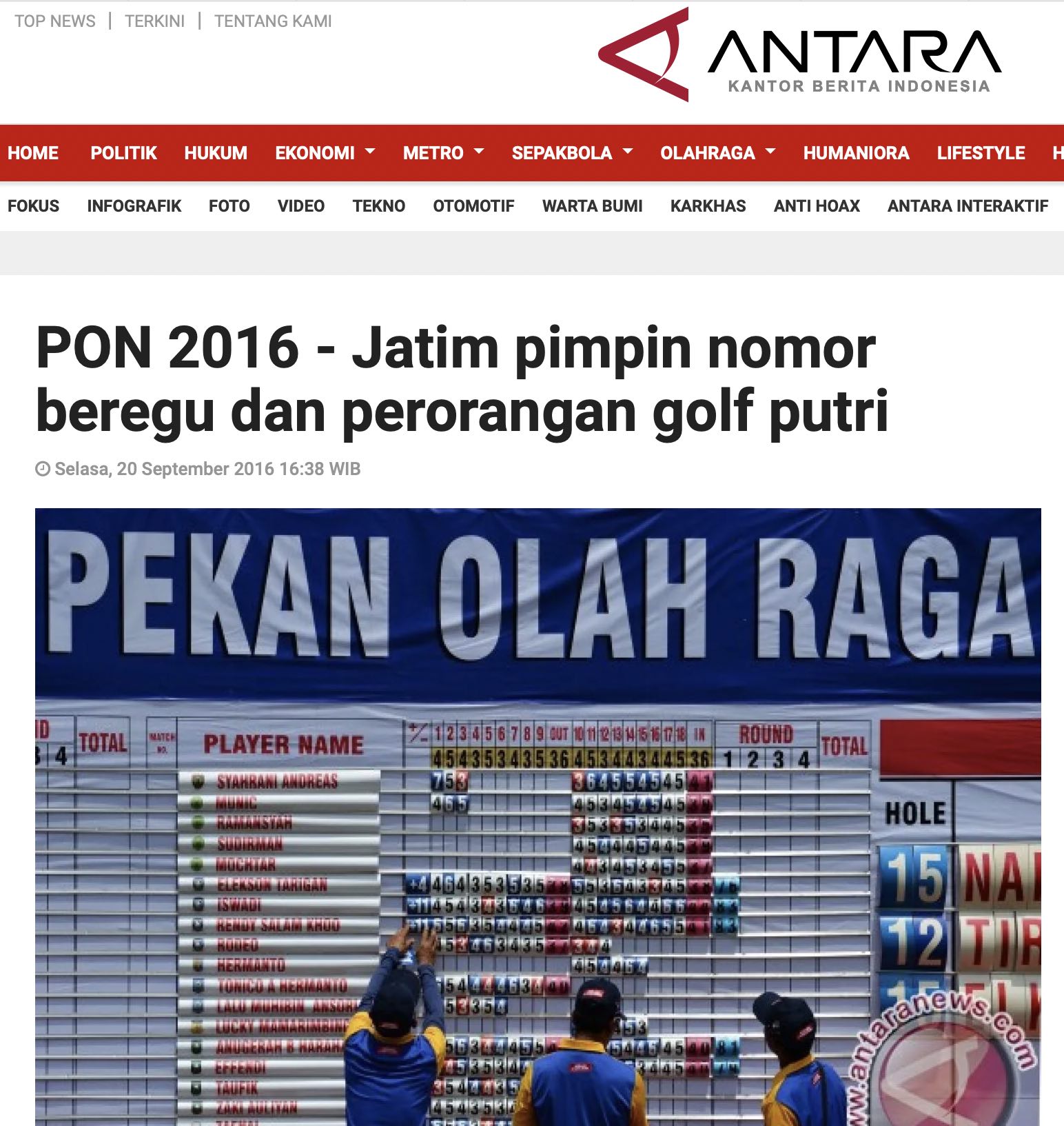 Artikel-Antara-PON 2016 Jatim pimpin nomor beregu dan perorangan putri